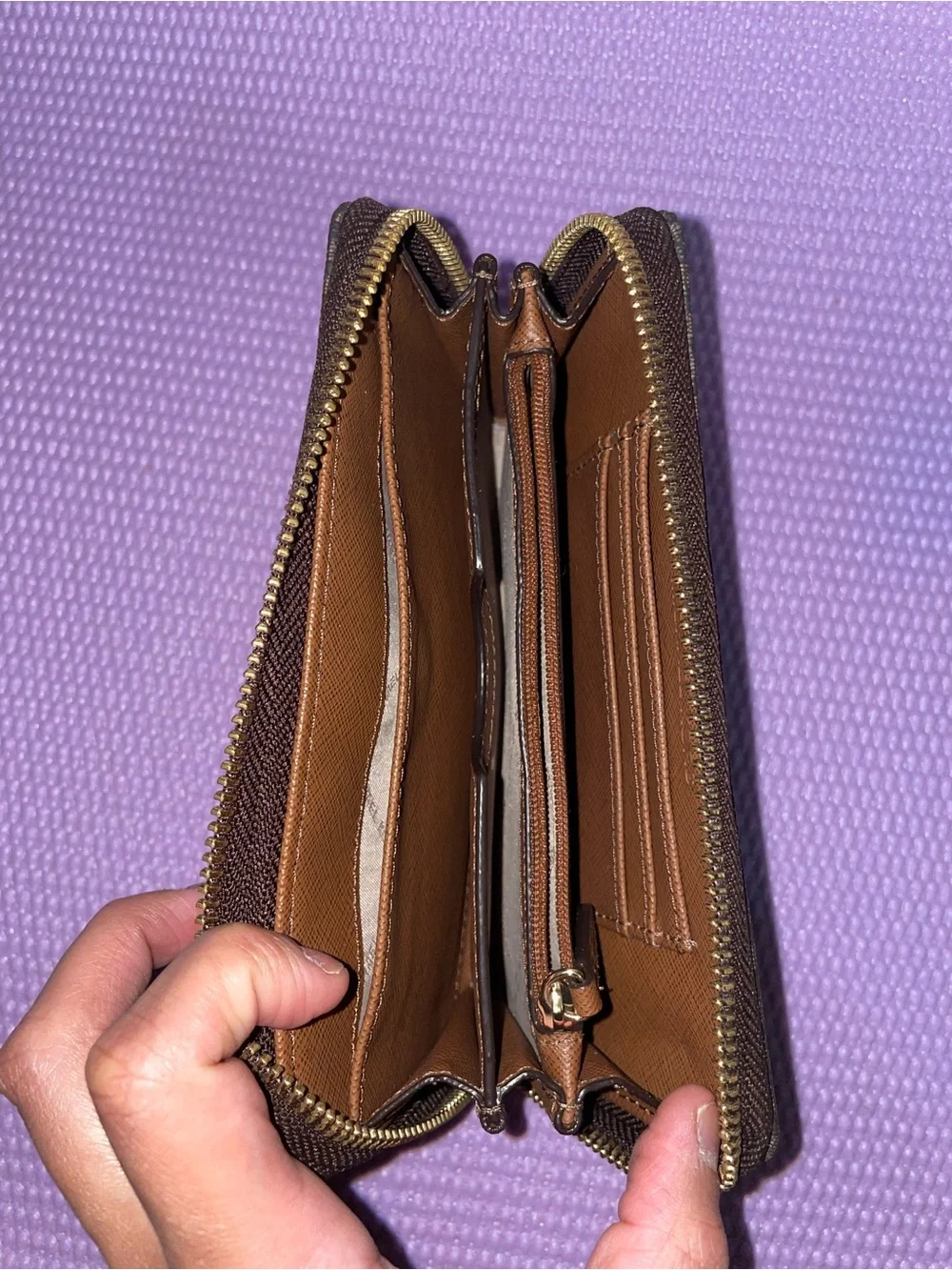 Michael Kors Brown Logo-Print Zip Wallet